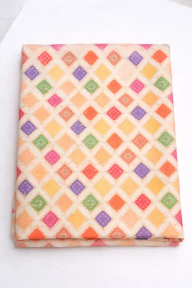 Premium Half White Multicolour Designer Unstitched Blouse Fabric Piece 1 Meter Traditional Embroidered Saree Blouse Material for Women Ethnic Wear Tailoring thumbnail 2