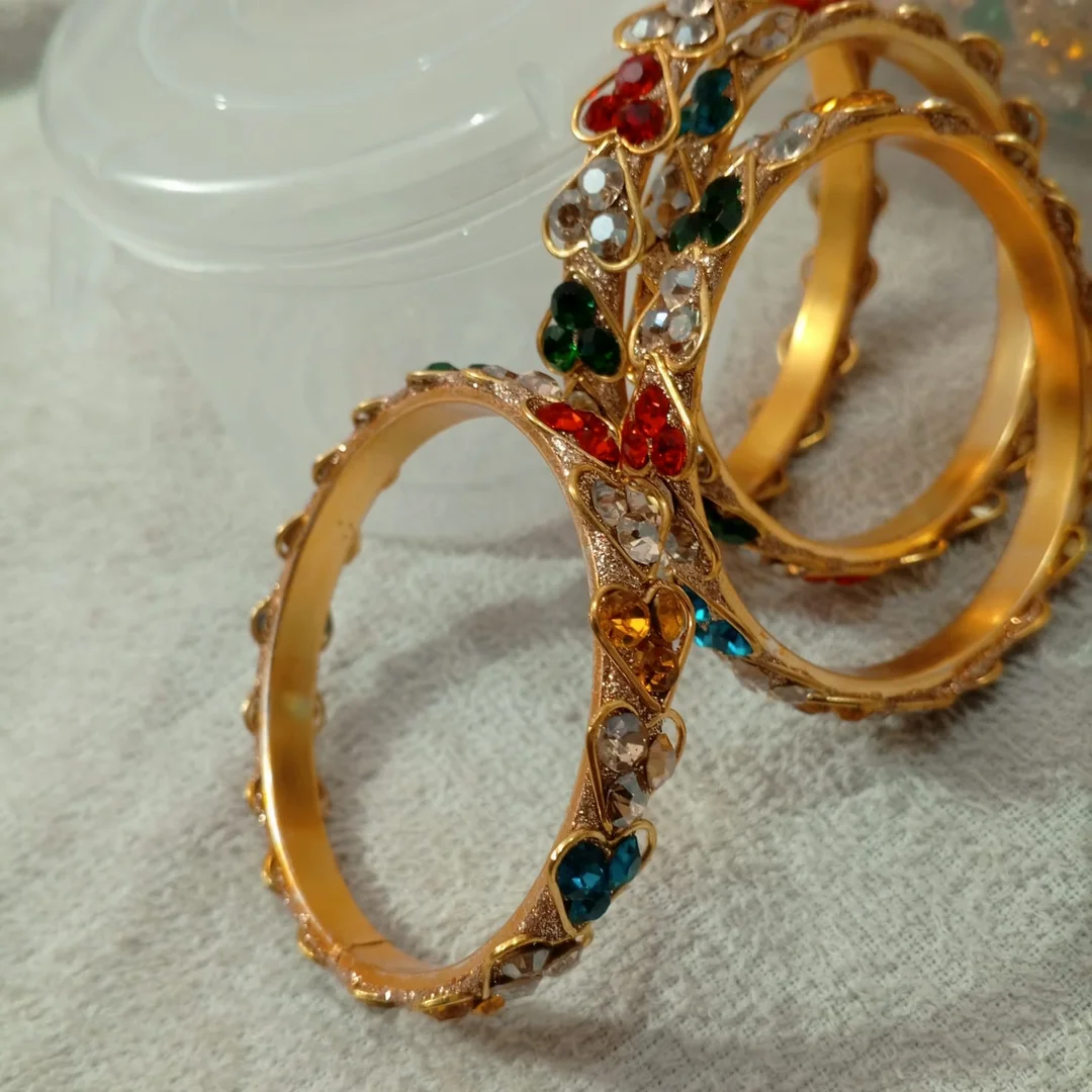 Gold Plated Multi-Colour Heart Stone Bangles Set for Women Girls | Festive & Party Wear Designer Crystal Rhinestone Bracelets, Adjustable One Size image 3