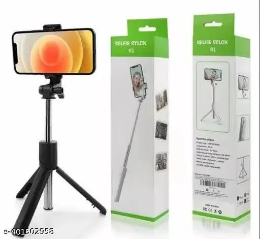 R1 Wireless Bluetooth Selfie Stick Tripod with Adjustable Phone Holder Portable Extendable Monopod Stand for Mobile Vlogging Reels Travel Photography India image 1