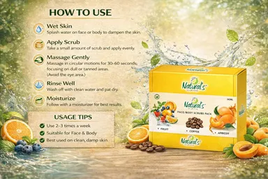 Natural’s Care For Beauty Face |Body Scrub Pack Of 3 – Fruit Exfoliating Scrub + Coffee Body Scrub + Apricot Exfoliant | Natural Skin Brightening Dead Skin Removal | Best India Daily Use Skincare thumbnail 4