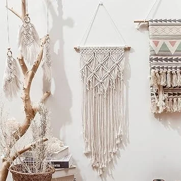 Premium White Handmade Macramé Wall Tapestry Boho Home Wall Décor Hanging for Balcony Garden Bedroom Living Room – Cotton Rope Bohemian Wall Art image 3