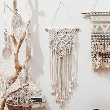 Premium White Handmade Macramé Wall Tapestry Boho Home Wall Décor Hanging for Balcony Garden Bedroom Living Room – Cotton Rope Bohemian Wall Art thumbnail 2