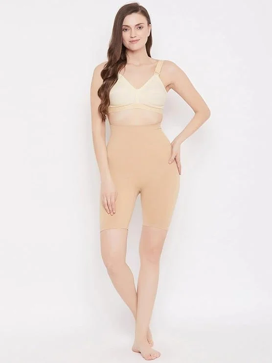 Royal Luxury 4-in-1 Tummy Back Thigh Hips Shaper for Women High-Waist Seamless Cotton Tummy Tucker Shapewear | 2 Color Pack Black Cream | Slimming Waist Thigh Shaper image 4