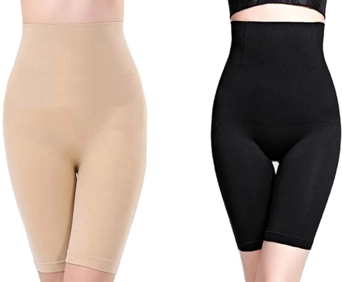 Royal Luxury 4-in-1 Tummy Back Thigh Hips Shaper for Women High-Waist Seamless Cotton Tummy Tucker Shapewear | 2 Color Pack Black Cream | Slimming Waist Thigh Shaper image 1
