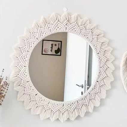 HANDCRAFTED MACRAMÉ WALL HANGING MIRROR GREAT FOR BEDROOM, GUEST ROOM, BALCONY, LIVING AREA ETC. White image 5