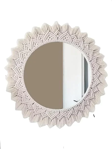 HANDCRAFTED MACRAMÉ WALL HANGING MIRROR GREAT FOR BEDROOM, GUEST ROOM, BALCONY, LIVING AREA ETC. White image 1