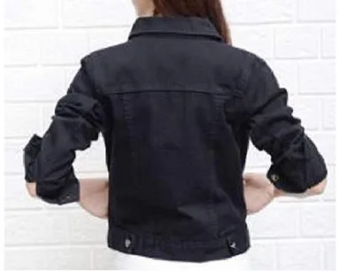 Women’s Full-Sleeve Black Denim Jacket Casual Outerwear Button Closure Classic Fit Streetwear Daily Wear Trendy Outer Jacket thumbnail 1