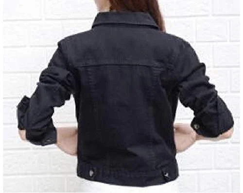 Women’s Black Full-Sleeve Denim Jacket Casual Outerwear Button Closure Classic Fit Streetwear Daily Wear Trendy Jacket image 2