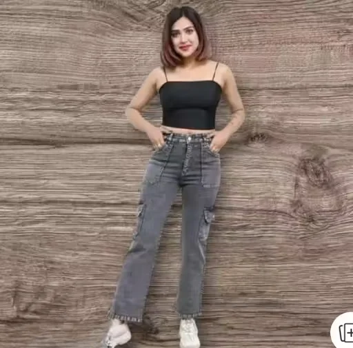 Women Grey 6 Pocket Denim Jeans | Straight Fit Regular Length | Casual Everyday Wear Waist Sizes 30 image 3
