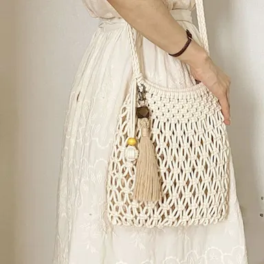 Premium Macramé Clutch Bag for Women & Girls  Boho Chic Handmade Tassel Evening Bag, Stylish Brown Handbag, Party & Casual Accessory thumbnail 2