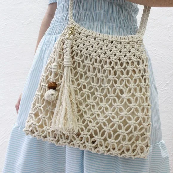 Premium Macramé Clutch Bag for Women & Girls Boho Chic Handmade Tassel Evening Bag, Stylish Brown Handbag, Party & Casual Accessory image 1