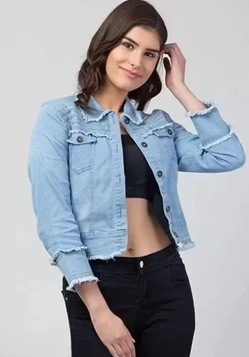 Comfy Women Solid Denim Jacket with Long Sleeves Size L for Casual Winter Wear Stylish Layering Outerwear for College Office Travel Use image 1