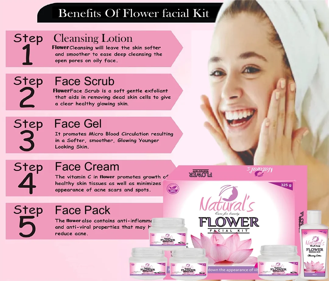 Natural’s Care Flower Beauty Kit 325gm Flower Facial Kit for Men Women All Skin Types | Flower Facial Kit for Fresh Glowing Skin | Home Facial Kit for Brightening & Nourishing Skin image 5