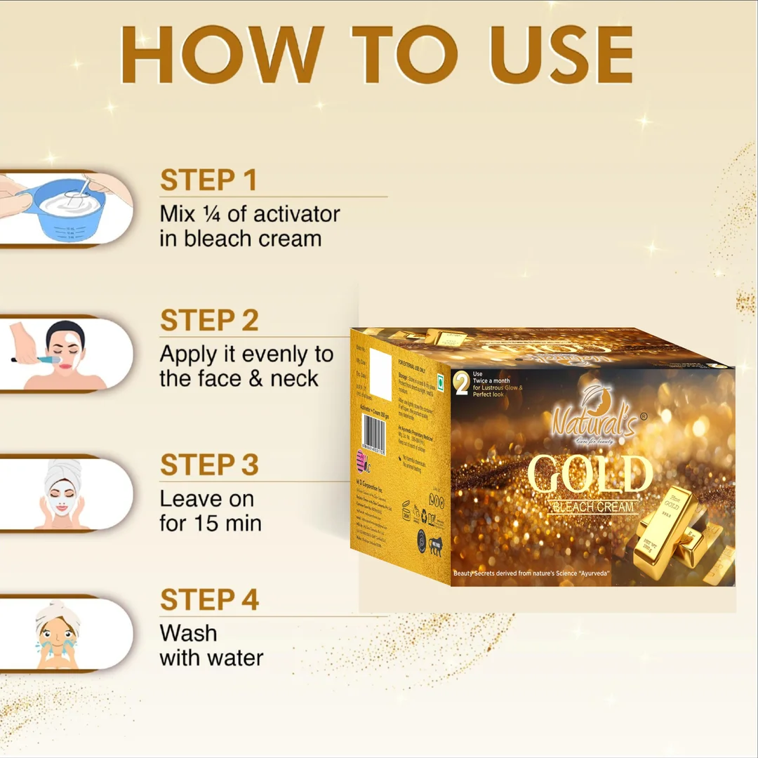 Natural’s Care For Beauty Gold Bleach Cream 60gm Pack of 2 All Skin Type Lightens Facial Hair Brightening Glow Fairness Gel Cream Bleach Kit for Women |Men India image 6