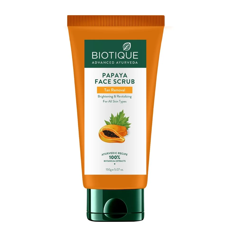 Biotique Papaya Tan Removal Brightening & Revitalizing Face Scrub 150g Natural Botanical Exfoliating Tan Removal Scrub for All Skin Types image 1