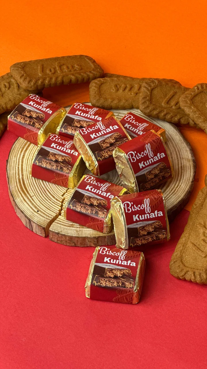 Biscoff Kunafa Chocolate Bite 8 pcs premium fusion milk chocolate dessert with crispy kunafa |biscoff caramel snack treat box indulgent gift pack image 4