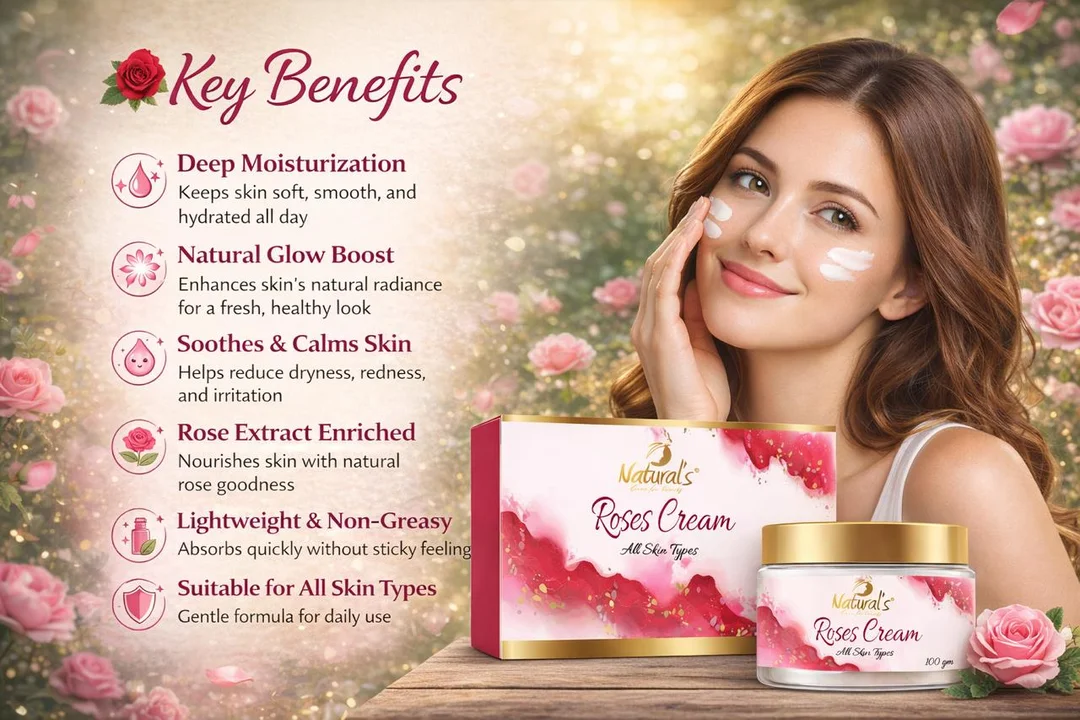 Natural’s Care For Beauty Rose Cream 100GM |Moisturising Skin Cream for All Skin Types, Rose Extract Hydrating Face Cream for Daily Use image 5