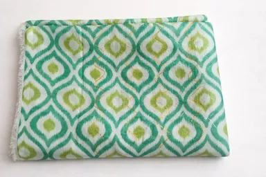 Stylish Green & White Printed Unstitched Blouse Piece 1 Meter | Lightweight Cotton Blend Saree Blouse Fabric for Stitching thumbnail 1