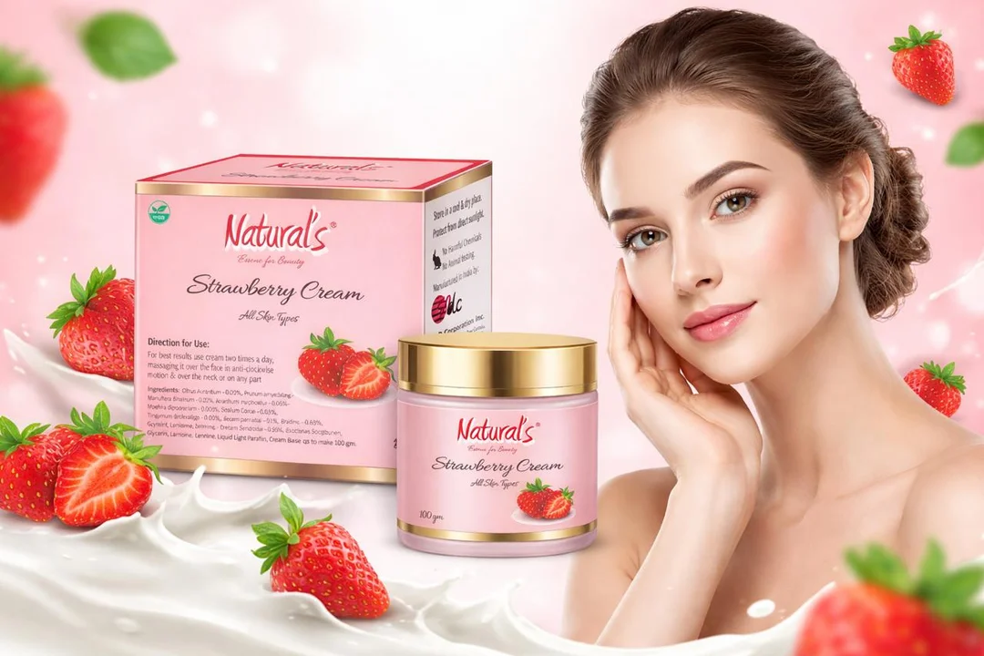 Natural's Care for Beauty Strawberry Cream for Glowing Skin, Moisturising Face and Body Cream, Strawberry Scented Skin Brightening Lotion, 100g |200g, Best for Dry Skin, Daily Use image 2