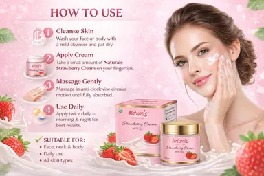 Natural's Care for Beauty Strawberry Cream for Glowing Skin, Moisturising Face and Body Cream, Strawberry Scented Skin Brightening Lotion, 100g |200g, Best for Dry Skin, Daily Use thumbnail 4