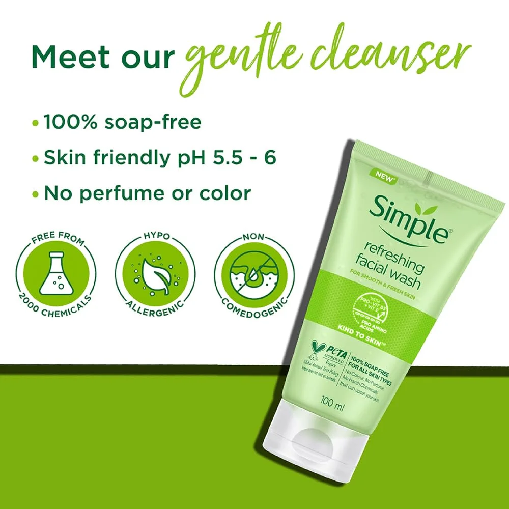 Simple Kind to Skin Refreshing Facial Wash 100 ml – 100% Soap-Free Gel Cleanser with Pro-Vitamin B5 & Vitamin E for All Skin Types (Gentle, Hydrating, Dermatologist Tested) image 4