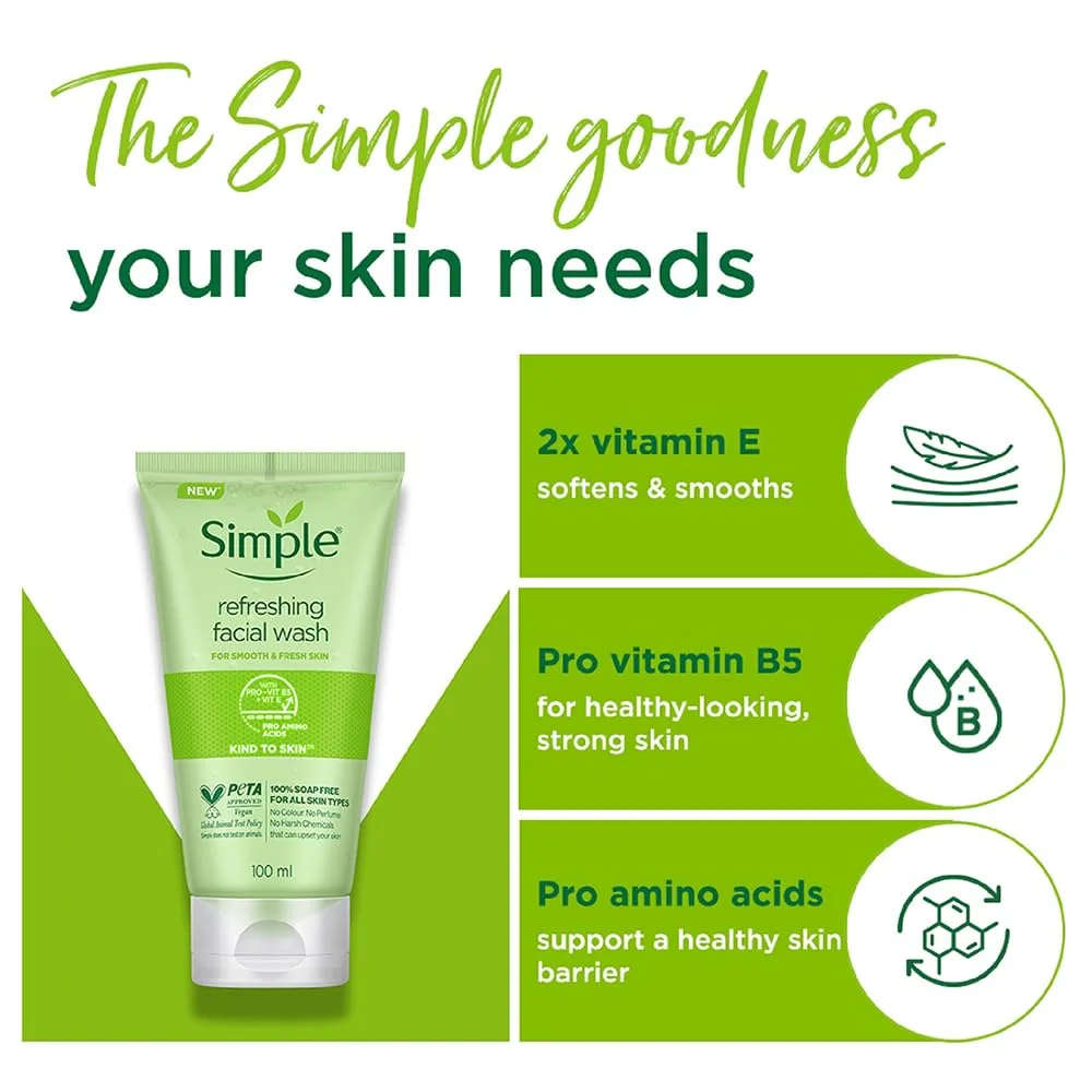 Simple Kind to Skin Refreshing Facial Wash 100 ml – 100% Soap-Free Gel Cleanser with Pro-Vitamin B5 & Vitamin E for All Skin Types (Gentle, Hydrating, Dermatologist Tested) image 5