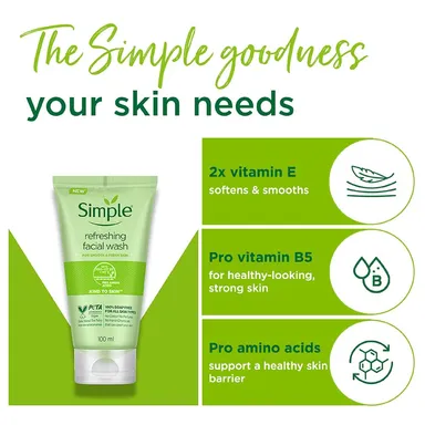 Simple Kind to Skin Refreshing Facial Wash 100 ml – 100% Soap-Free Gel Cleanser with Pro-Vitamin B5 & Vitamin E for All Skin Types (Gentle, Hydrating, Dermatologist Tested) thumbnail 4