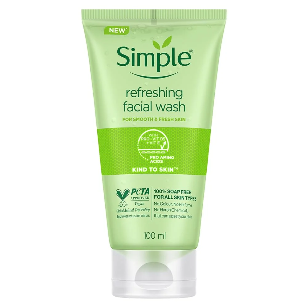 Simple Kind to Skin Refreshing Facial Wash 100 ml – 100% Soap-Free Gel Cleanser with Pro-Vitamin B5 & Vitamin E for All Skin Types (Gentle, Hydrating, Dermatologist Tested) image 1