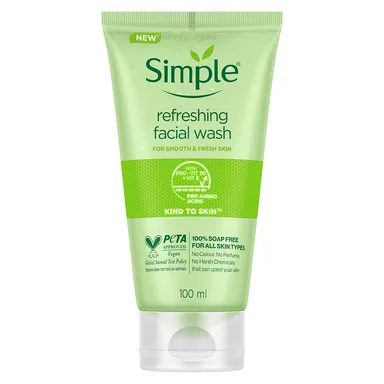 Simple Kind to Skin Refreshing Facial Wash 100 ml – 100% Soap-Free Gel Cleanser with Pro-Vitamin B5 & Vitamin E for All Skin Types (Gentle, Hydrating, Dermatologist Tested) thumbnail 0