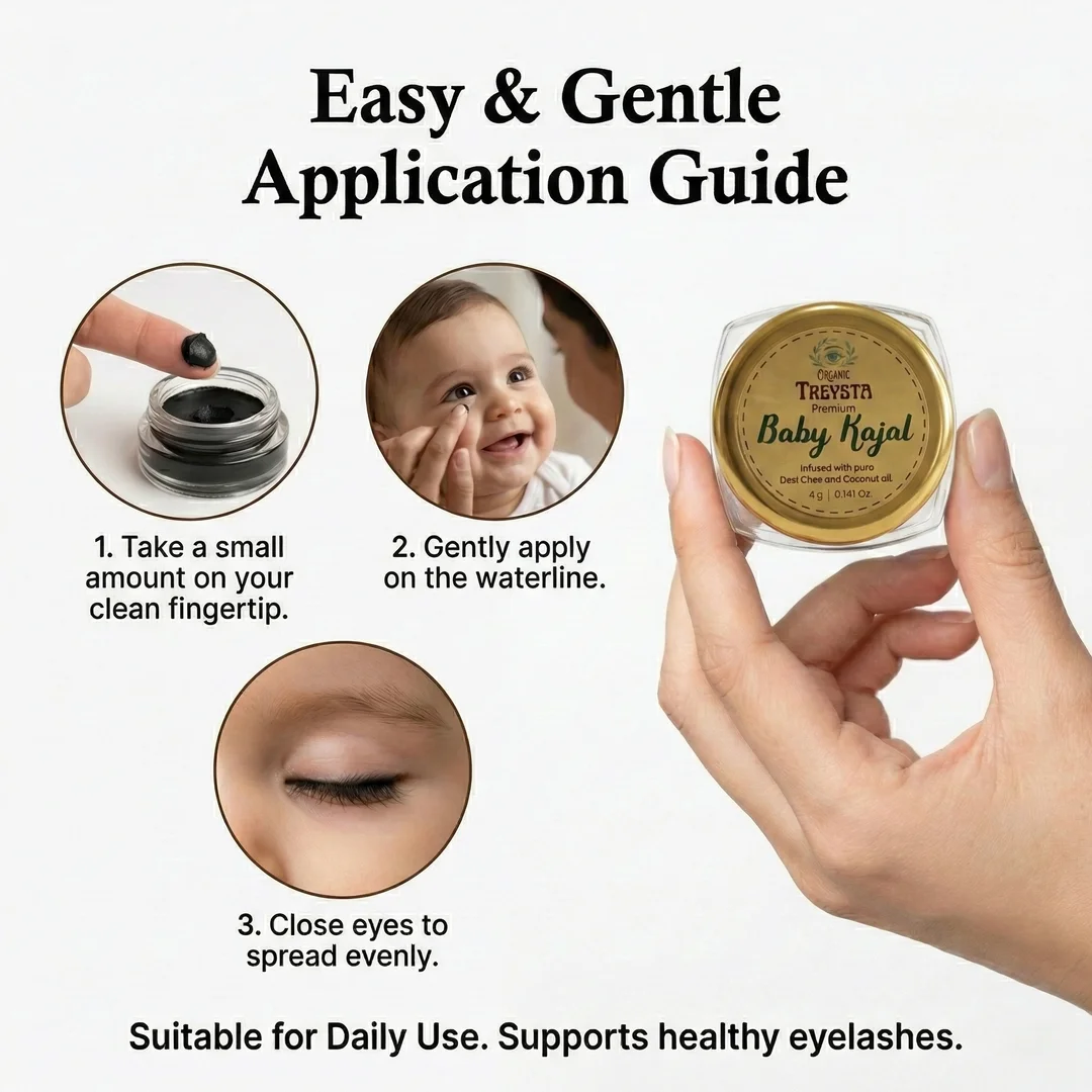 Treysta Premium Baby Kajal 4g with Pure Cow Ghee and Coconut Oil for Infants Smudge Proof Natural Organic Eye Nourishment Kajal for Newborns image 6