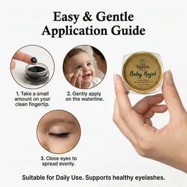 Treysta Premium Baby Kajal 4g with Pure Cow Ghee and Coconut Oil for Infants Smudge Proof Natural Organic Eye Nourishment Kajal for Newborns thumbnail 5