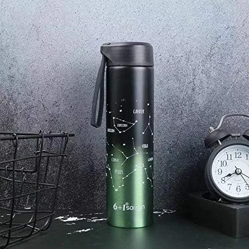 Sairen Zodiac Constellation Stainless Steel Water Bottle 400ml | Vacuum Insulated Hot Cold Flask | Astro Star Sign Design | Leak Proof Travel Sipper Bottle | Midnight Black Matte Finish | Gift for Men Women image 2