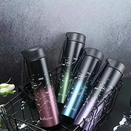 Sairen Zodiac Constellation Stainless Steel Water Bottle 400ml | Vacuum Insulated Hot Cold Flask | Astro Star Sign Design | Leak Proof Travel Sipper Bottle | Midnight Black Matte Finish | Gift for Men Women image 3