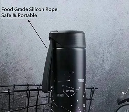 Sairen Zodiac Constellation Stainless Steel Water Bottle 400ml | Vacuum Insulated Hot Cold Flask | Astro Star Sign Design | Leak Proof Travel Sipper Bottle | Midnight Black Matte Finish | Gift for Men Women image 4