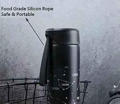 Sairen Zodiac Constellation Stainless Steel Water Bottle 400ml | Vacuum Insulated Hot Cold Flask | Astro Star Sign Design | Leak Proof Travel Sipper Bottle | Midnight Black Matte Finish | Gift for Men Women thumbnail 3