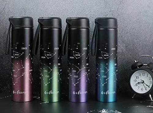 Sairen Zodiac Constellation Stainless Steel Water Bottle 400ml | Vacuum Insulated Hot Cold Flask | Astro Star Sign Design | Leak Proof Travel Sipper Bottle | Midnight Black Matte Finish | Gift for Men Women image 1