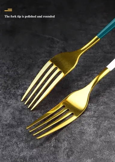 Gold & White Stainless Steel Cutlery Set with Spoon, Fork & Chopsticks – Luxury Tableware for Home, Dining, Gifting, Party & Restaurant Use in India thumbnail 1