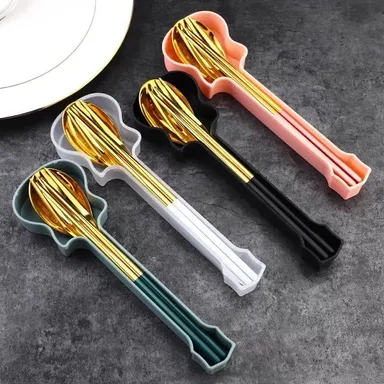 Gold & White Stainless Steel Cutlery Set with Spoon, Fork & Chopsticks – Luxury Tableware for Home, Dining, Gifting, Party & Restaurant Use in India thumbnail 2