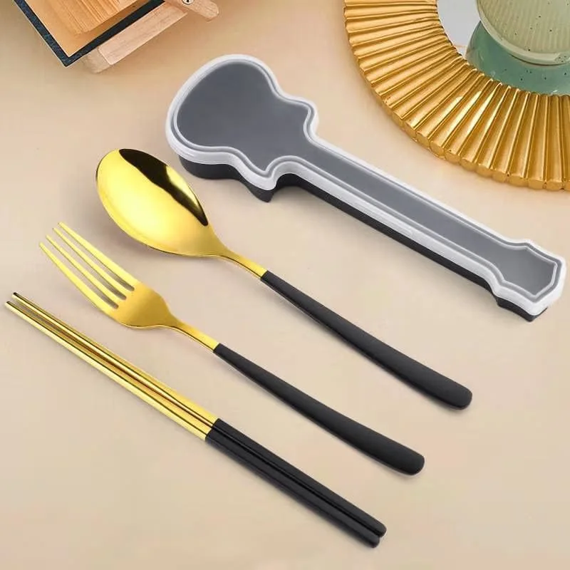 Gold & White Stainless Steel Cutlery Set with Spoon, Fork & Chopsticks – Luxury Tableware for Home, Dining, Gifting, Party & Restaurant Use in India image 4