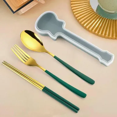 Gold & White Stainless Steel Cutlery Set with Spoon, Fork & Chopsticks – Luxury Tableware for Home, Dining, Gifting, Party & Restaurant Use in India thumbnail 4