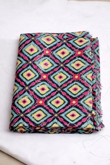 Unstitched Cotton Silk Blouse Piece | 1 Metre | Multicolor Geometric Print | Saree Blouse Material thumbnail 2