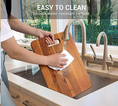 Wooden Chopping Board with Wood Handle, Multipurpose Cutting Board for Vegetables, Fruits & Cheese, for Kitchen Use, BPA Free, Eco-Friendly, Anti-Microbial (Pack of 1) thumbnail 2