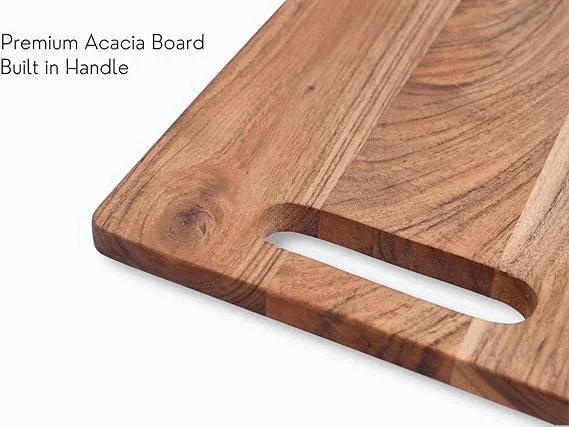 Wooden Chopping Board with Wood Handle, Multipurpose Cutting Board for Vegetables, Fruits & Cheese, for Kitchen Use, BPA Free, Eco-Friendly, Anti-Microbial (Pack of 1) image 4