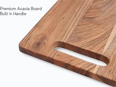 Wooden Chopping Board with Wood Handle, Multipurpose Cutting Board for Vegetables, Fruits & Cheese, for Kitchen Use, BPA Free, Eco-Friendly, Anti-Microbial (Pack of 1) thumbnail 3