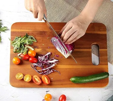 Wooden Chopping Board with Wood Handle, Multipurpose Cutting Board for Vegetables, Fruits & Cheese, for Kitchen Use, BPA Free, Eco-Friendly, Anti-Microbial (Pack of 1) thumbnail 0