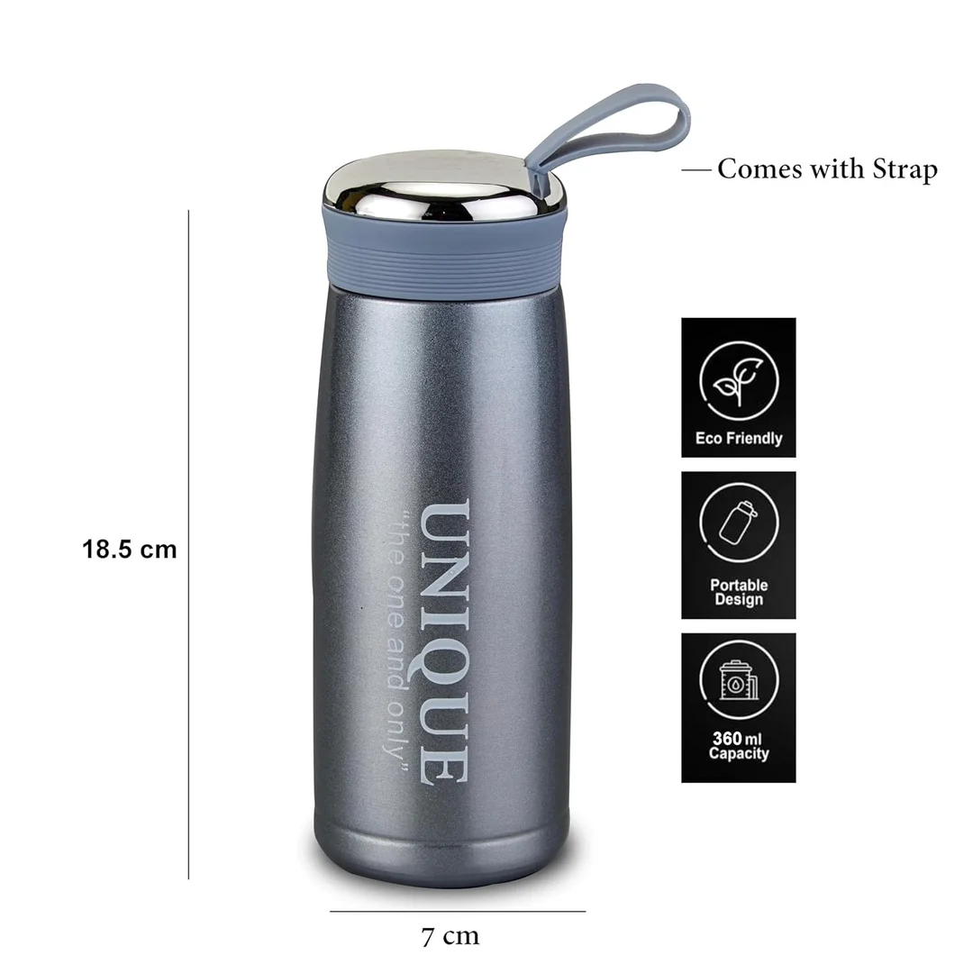 Unique Grey Stainless Steel Vacuum Insulated Water Bottle with Strap – Portable Eco-Friendly Thermal Flask for Office, Gym, Travel, Home Use in India image 1