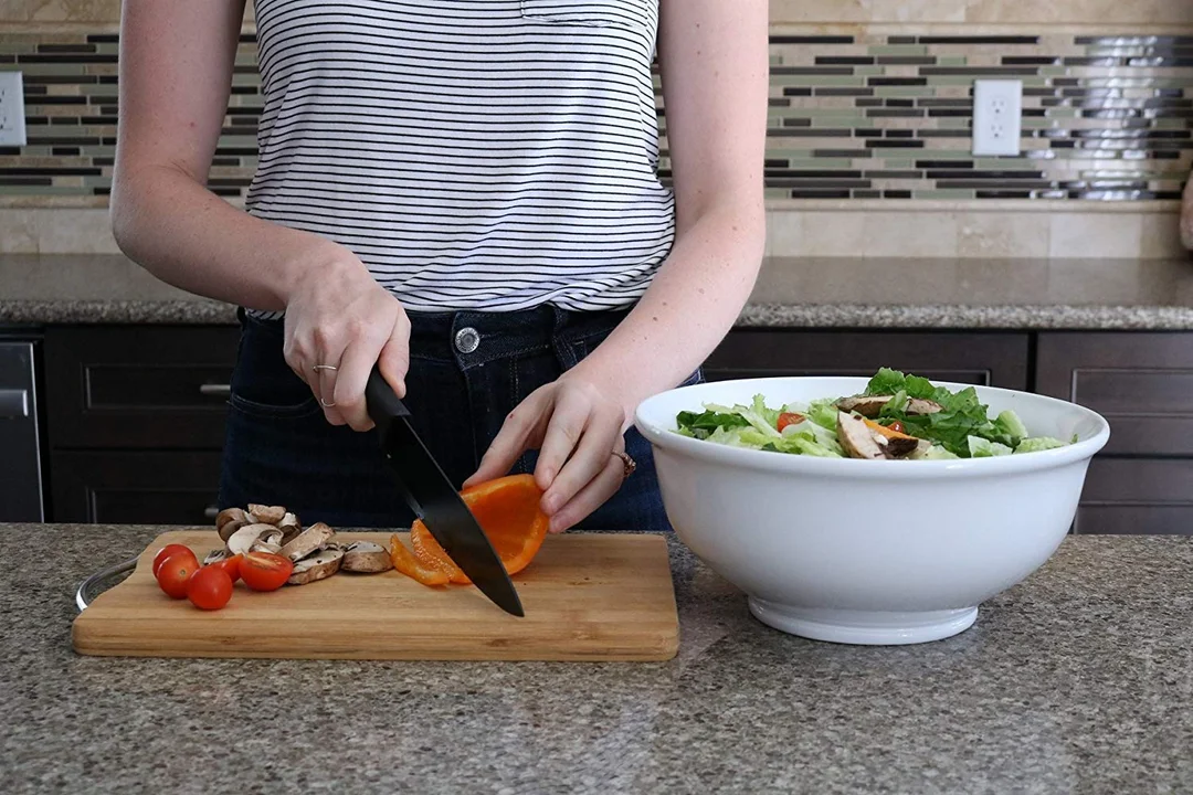 Bamboo Wooden Chopping Board with Wood Handle, Multipurpose Cutting Board for Vegetables, Fruits & Cheese, for Kitchen Use, BPA Free, Eco-Friendly, Anti-Microbial (Pack of 1) image 4