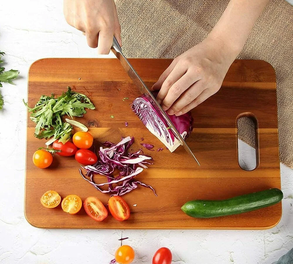 Bamboo Wooden Chopping Board with Wood Handle, Multipurpose Cutting Board for Vegetables, Fruits & Cheese, for Kitchen Use, BPA Free, Eco-Friendly, Anti-Microbial (Pack of 1) image 1