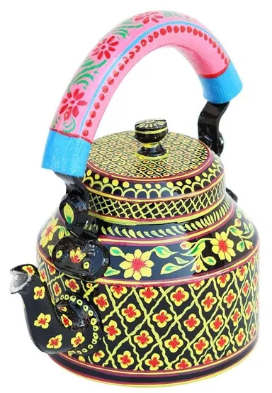 Handpainted Traditional Aluminum Colorful Decorative Tea Kettle – Lightweight, Eco-Friendly, Kitchen & Home Décor Accessory for Gifting, Serving, Tea Lovers in India thumbnail 0