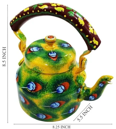 Hand-Painted Traditional Aluminum Tea Kettle 8.5x8.25x5.5 Inches Colorful Decorative Kitchen Kettle Premium Finish Durable Lightweight Ideal Gift thumbnail 1